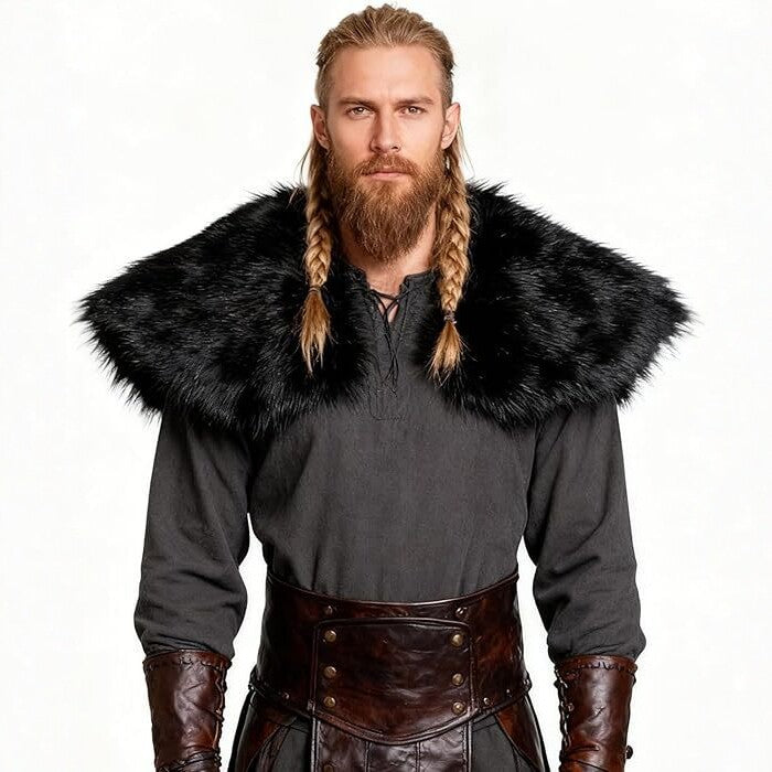 Men's shoulder cape in Viking/LARP style made of high-quality faux fur with a wide lapel collar Shop Velvia