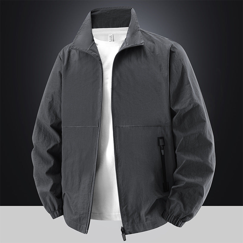 Men's Lightweight Cotton Blend Transitional Jacket with Stand-Up Collar and Concealed Zipper Shop Velvia