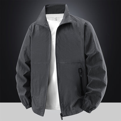 Men's Lightweight Cotton Blend Transitional Jacket with Stand-Up Collar and Concealed Zipper Shop Velvia