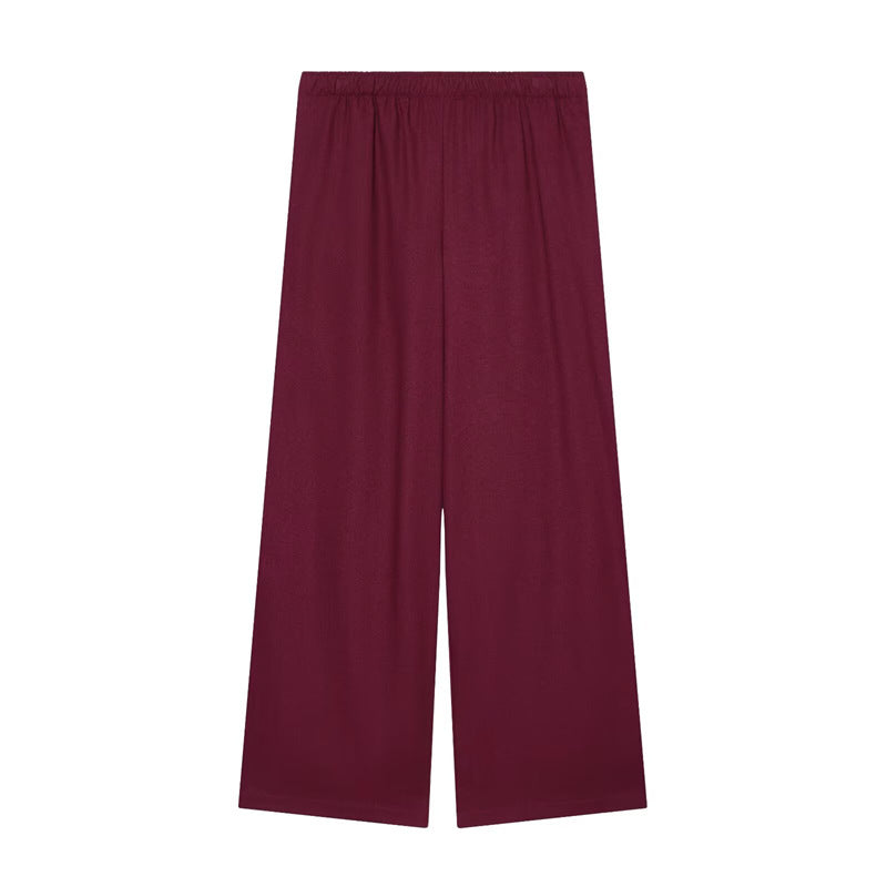 Women's Wide Palazzo Trousers with Elastic Waistband and Flowing Linen Mix Shop Velvia