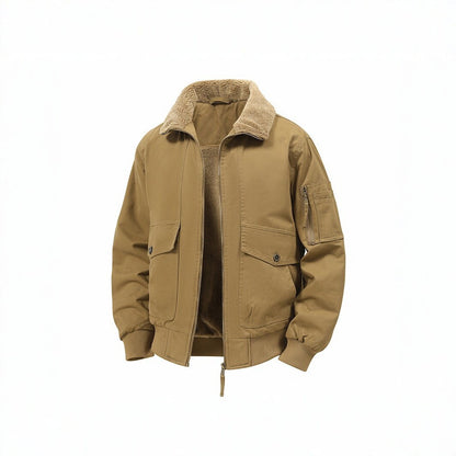 Men's Military Inspired Thermal Bomber Jacket with Teddy Lining, Arm Pocket and Snap Flap Pockets Shop Velvia