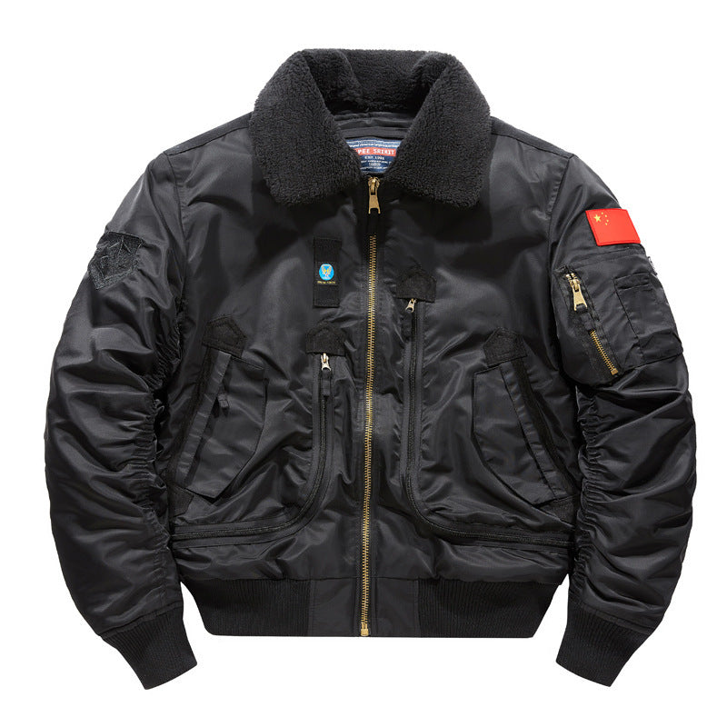 Men's pilot bomber jacket with teddy collar and multifunctional organizer pockets Shop Velvia