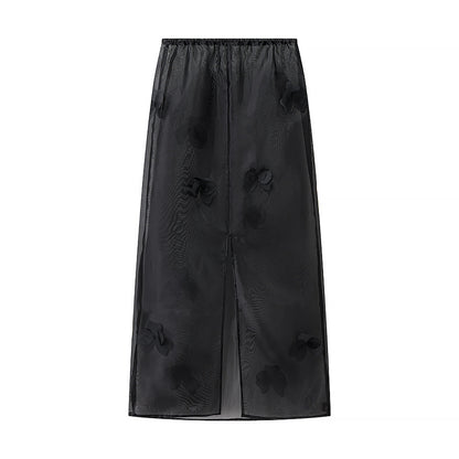 Ladies Transparent Organza Underskirt with Elastic Waistband and 3D Flower Applique Shop Velvia