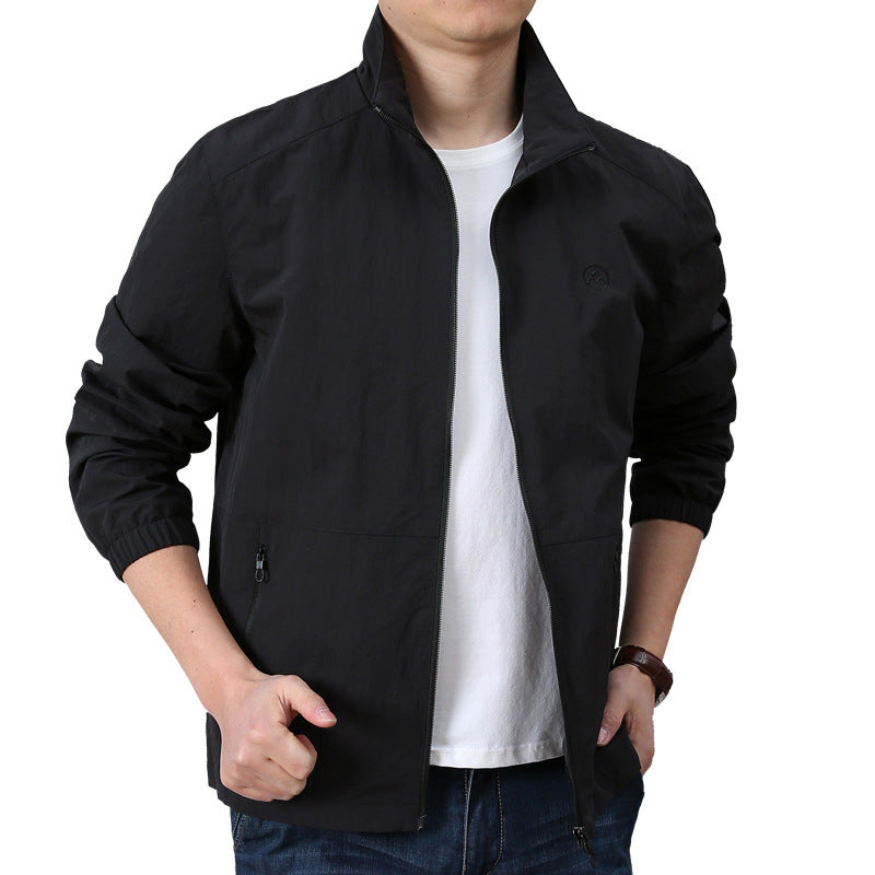Men's Lightweight Wind Jacket with Stand Collar, Elastic Cuffs and Concealed Zipper Shop Velvia