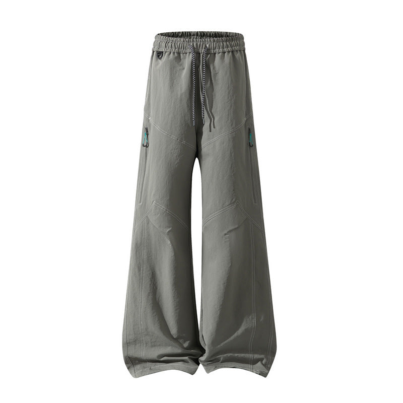 Men's Wide Cargo Pants with Drawstring Waistband, Utility Seams and Zip Pockets Shop Velvia