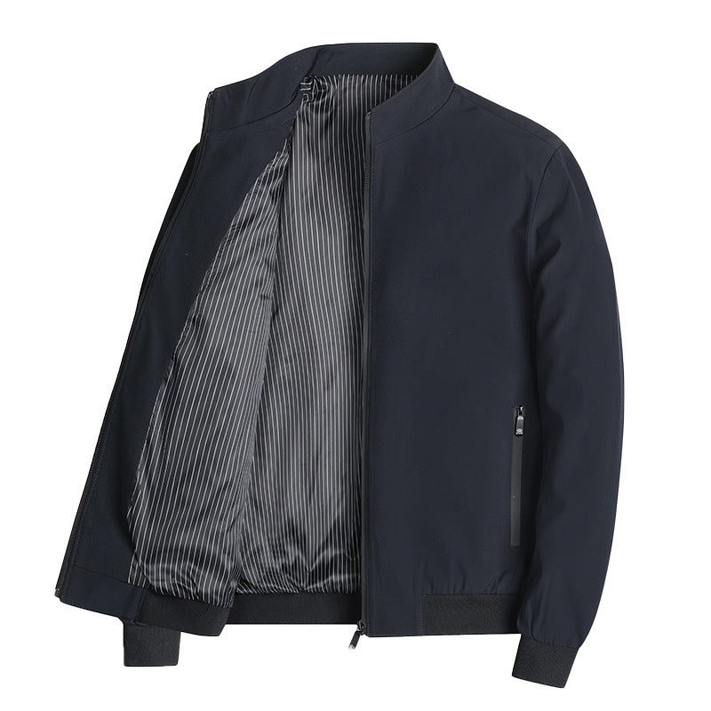 Men's lightweight blouson jacket with stand-up collar, striped lining, and zippered pockets Shop Velvia
