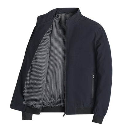 Men's lightweight blouson jacket with stand-up collar, striped lining, and zippered pockets Shop Velvia