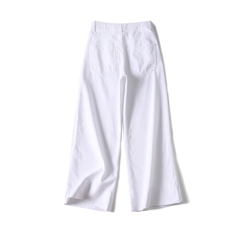 Women's wide high-waisted palazzo pants made of cotton blend with folded hem Shop Velvia