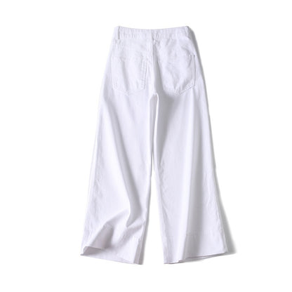 Women's wide high-waisted palazzo pants made of cotton blend with folded hem Shop Velvia