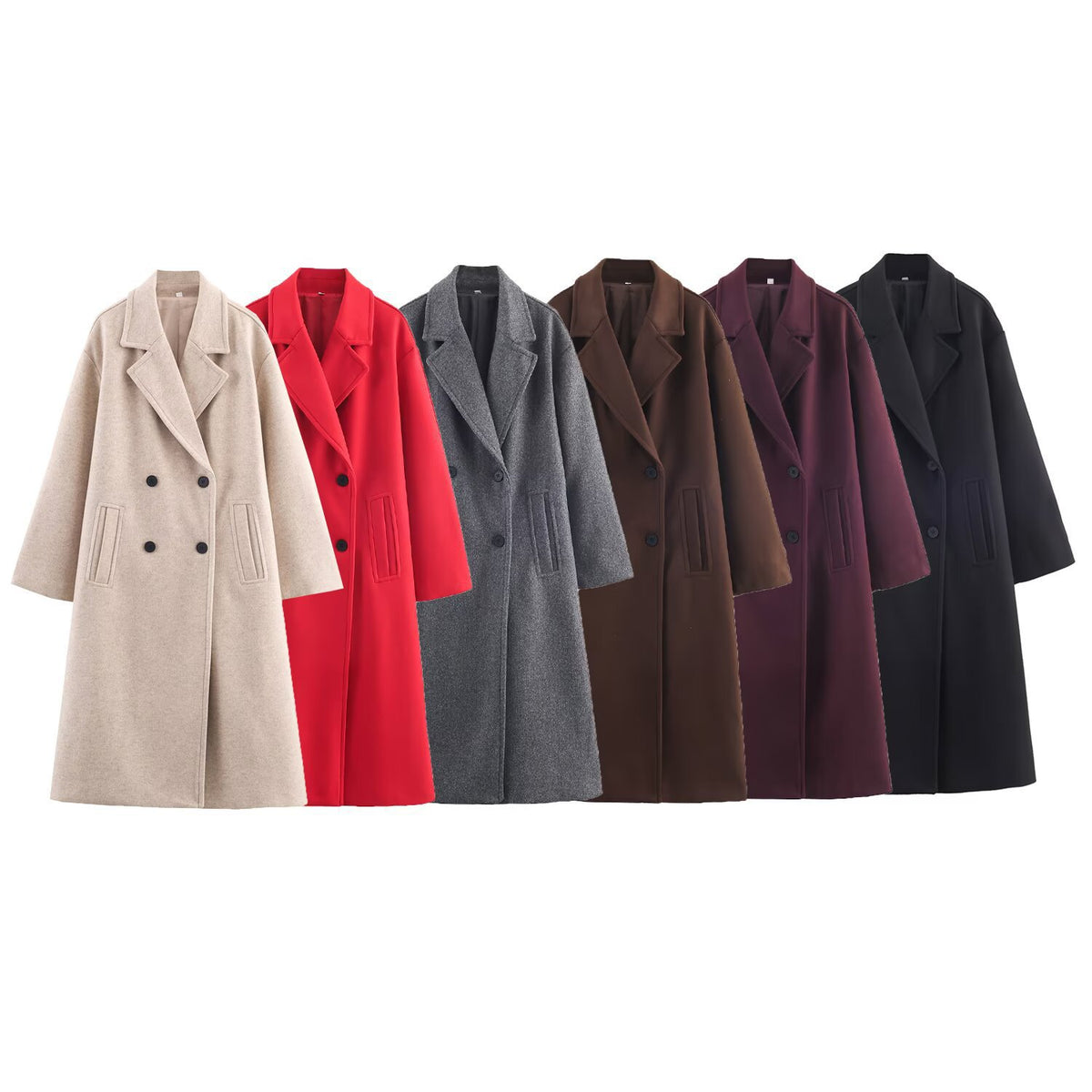 Women's Double-Breasted Oversized Coat with Notched Lapels and In-seam Pockets Shop Velvia