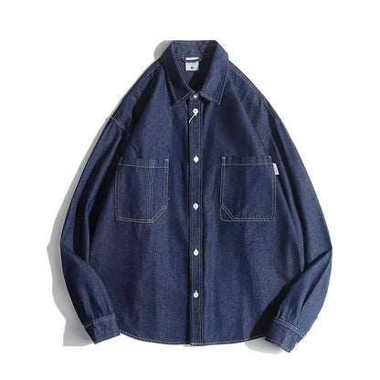 Unisex Boxy Denim Overshirt with patch chest pockets and rounded hem Shop Velvia
