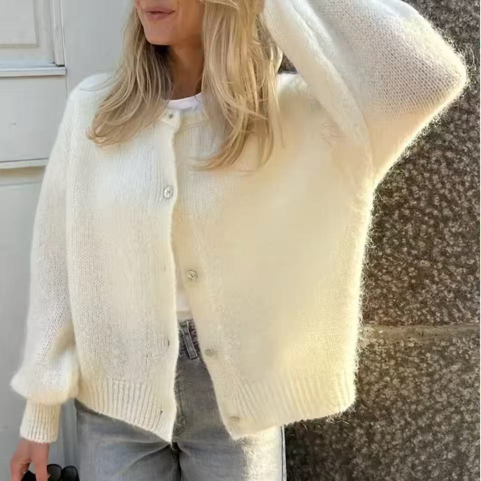 Shop Velvia | Women's Cashmere Cardigan with Round Neck and Button Closure