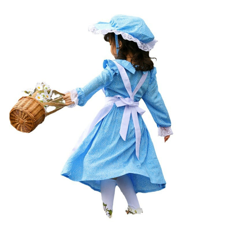 Women's Vintage Farmer Dress with Romantic Ruffles and Matching Hat Shop Velvia