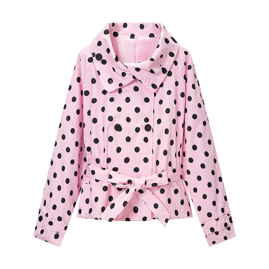 Women Tailored Polka Dot Trench Coat with Tie Belt Shop Velvia