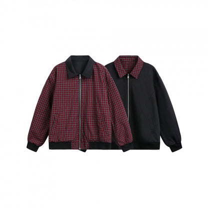 Unisex Reversible Zipper Jacket with Checkered Pattern and Smooth Back Shop Velvia