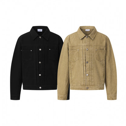Unisex Boxy Denim Jacket in Worker Look with Metal Button Placket and Chest Pockets Shop Velvia