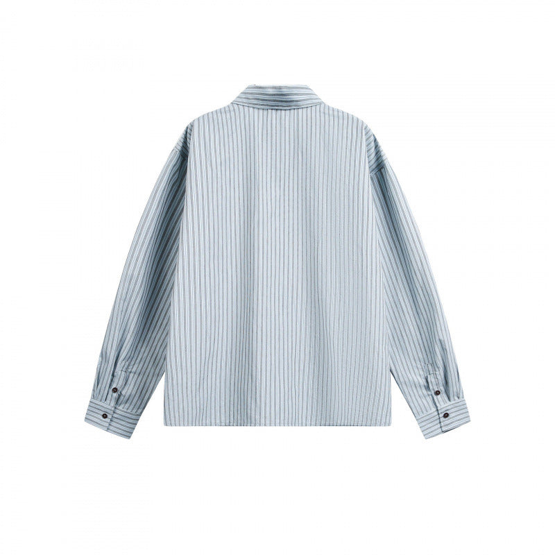 Women Striped Oversized Shirt Jacket with Concealed Zipper and Chest Pocket Shop Velvia