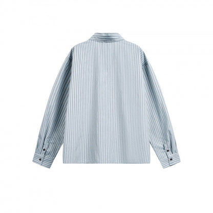 Women Striped Oversized Shirt Jacket with Concealed Zipper and Chest Pocket Shop Velvia