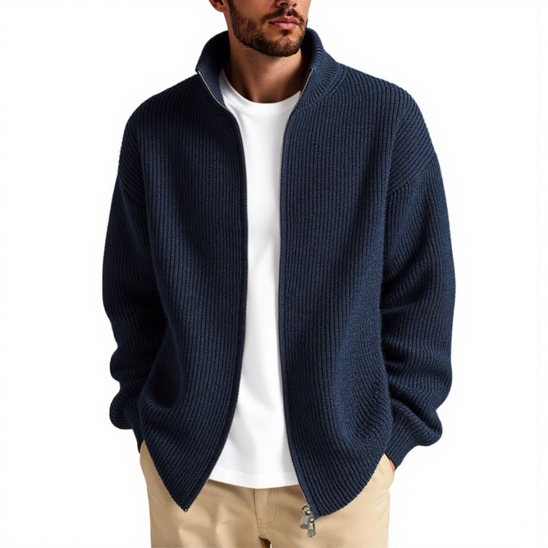 Men's cardigan with high collar and practical zipper Shop Velvia