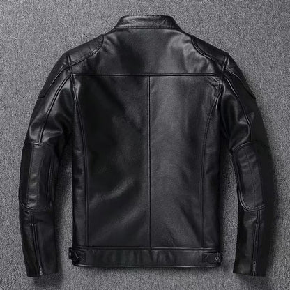 Men's Vintage Biker Leather Jacket with Stand Collar and Quilted Shoulder Padding Shop Velvia