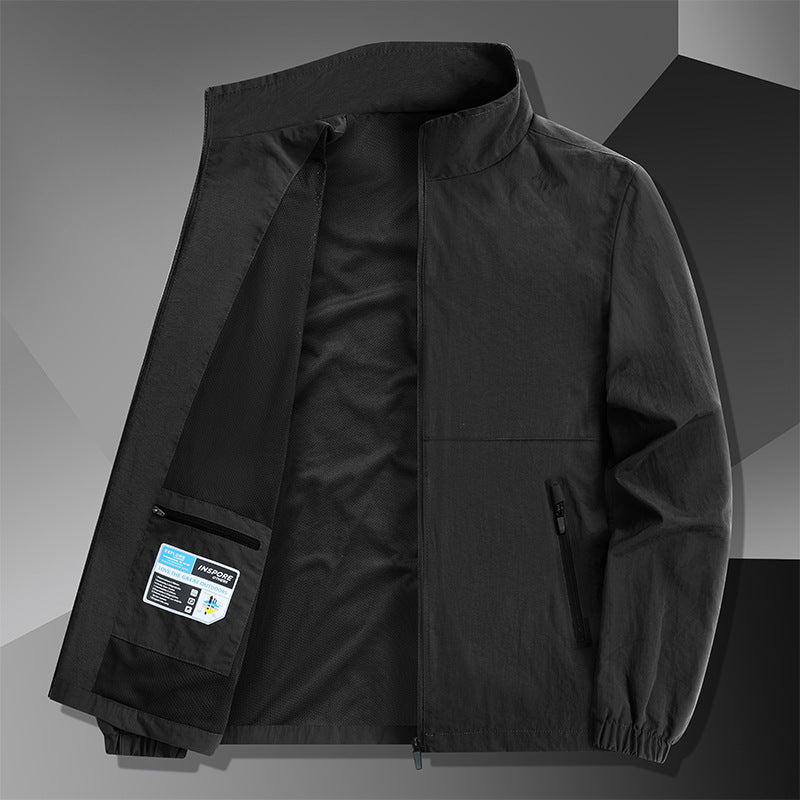 Men's Lightweight Cotton Blend Transitional Jacket with Stand-Up Collar and Concealed Zipper Shop Velvia