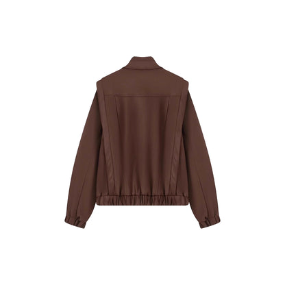 Women's short wool bomber jacket with asymmetrical zipper, stand-up collar, and elastic hem Shop Velvia