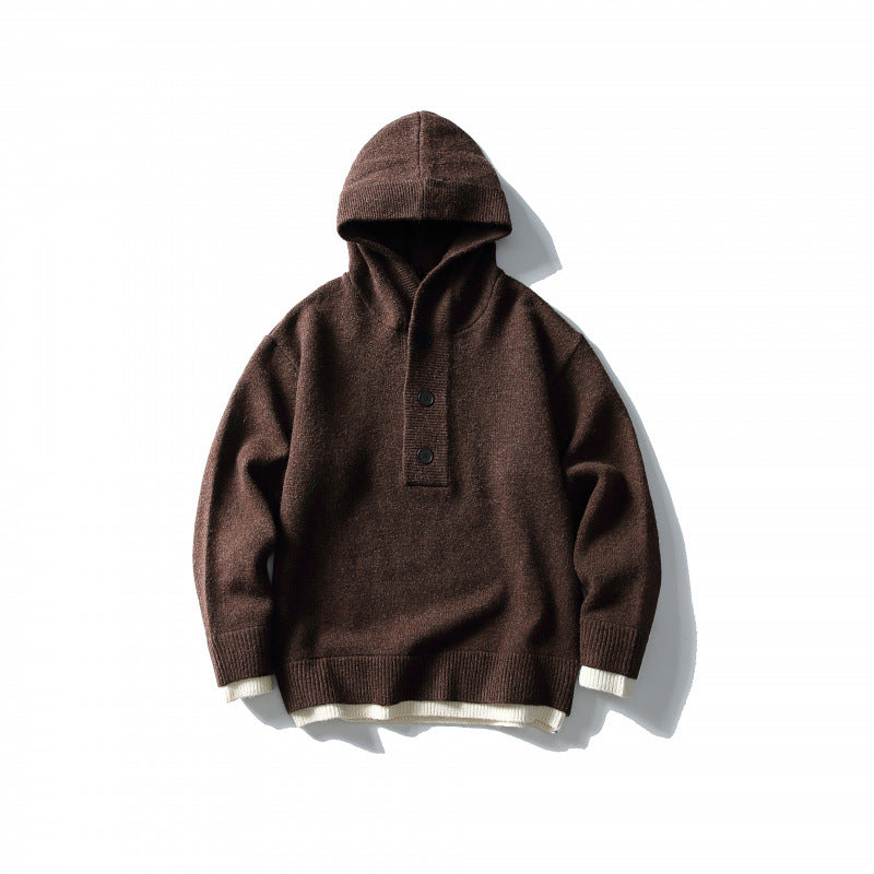 Unisex knitted hoodie with half placket, ribbed hem and double-layer finish Shop Velvia