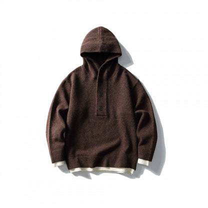 Unisex knitted hoodie with half placket, ribbed hem and double-layer finish Shop Velvia