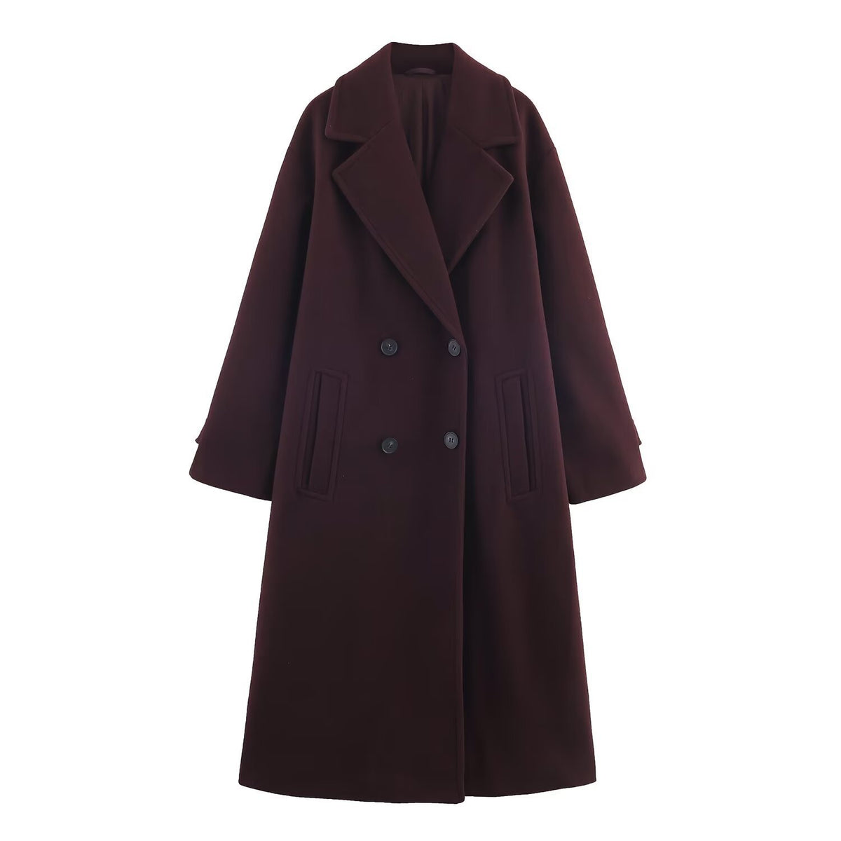 Women's Double-Breasted Oversized Coat with Notched Lapels and In-seam Pockets Shop Velvia