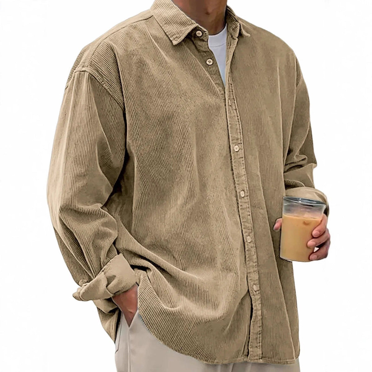 Men's casual cord shirt made of fine ribbed fabric with oversized fit Shop Velvia