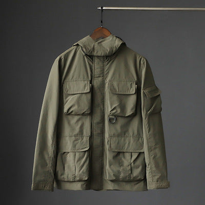Men's urban field jacket with multiple pockets, wind-resistant surface and concealed hood Shop Velvia