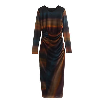 Women's Figure-Hugging Midi Dress with Side Draping and Round Neckline Shop Velvia