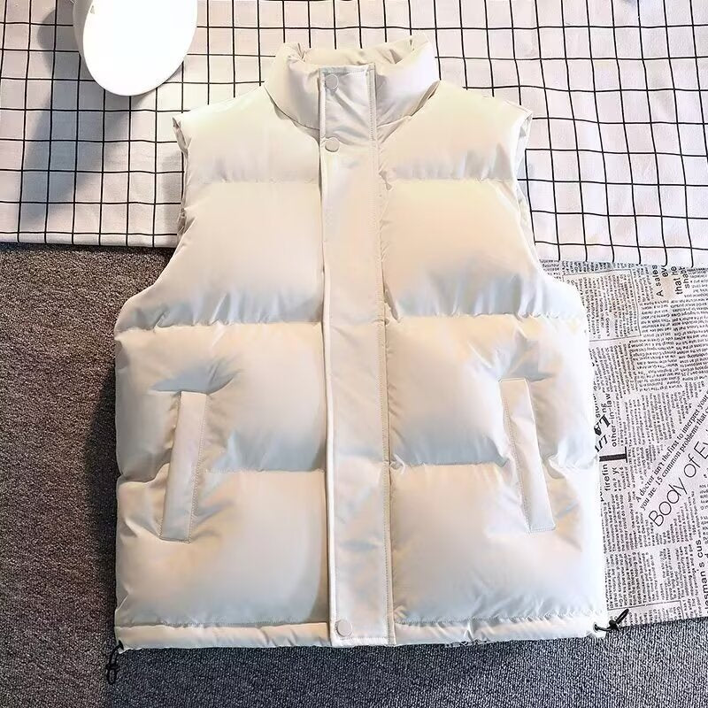 Men's Padded Sleeveless Quilted Vest with Stand Collar and Concealed Snap Placket Shop Velvia