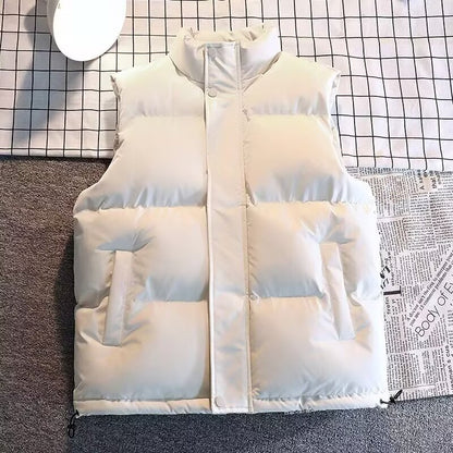 Men's Padded Sleeveless Quilted Vest with Stand Collar and Concealed Snap Placket Shop Velvia