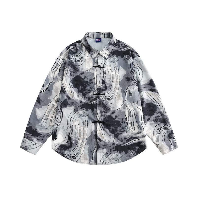 Unisex Boxy Overshirt Jacket with Marble Print and Traditional Toggle Closure Look Shop Velvia