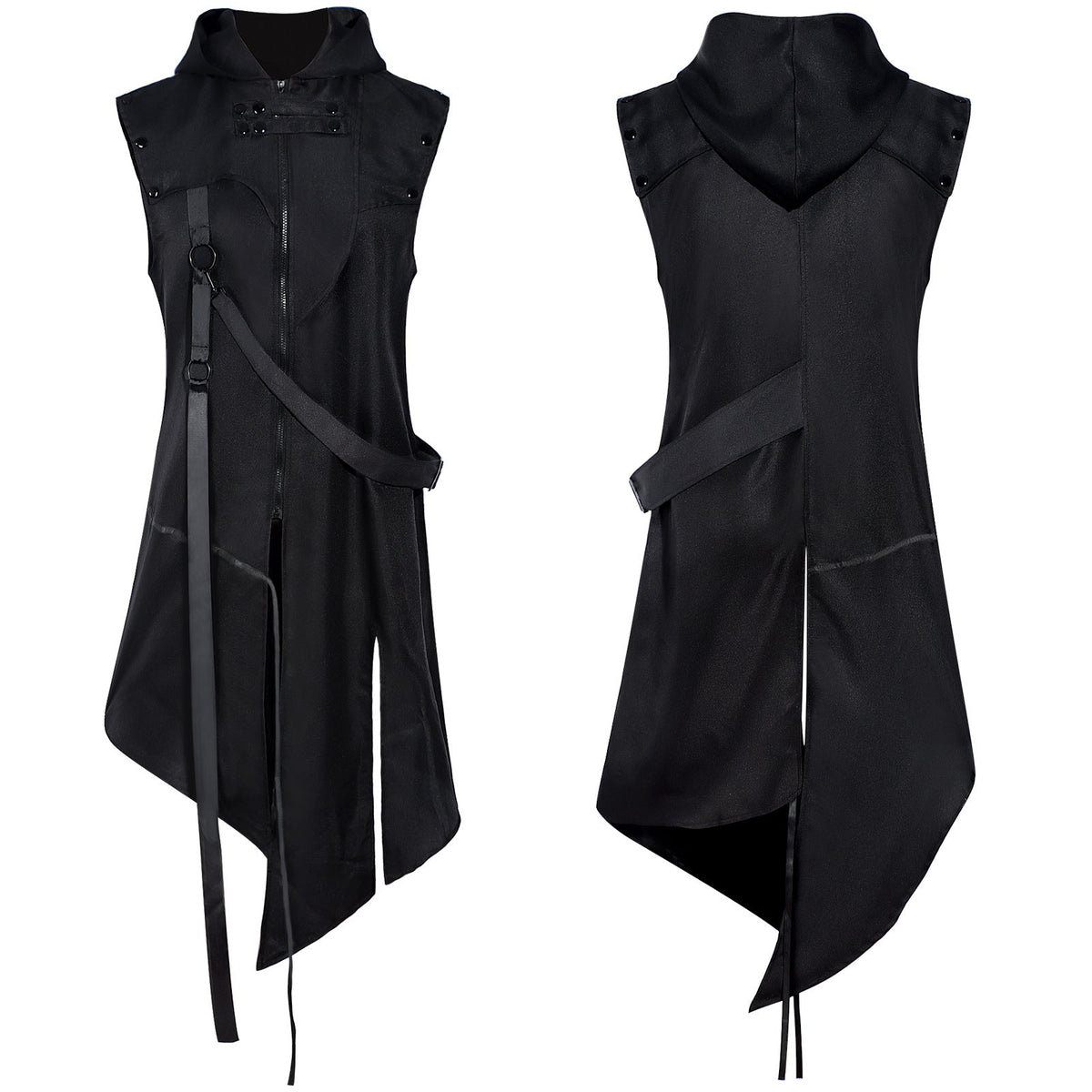 Unisex nan asymmetrical hooded vest with full zipper, decorative straps and ring buckles Shop Velvia