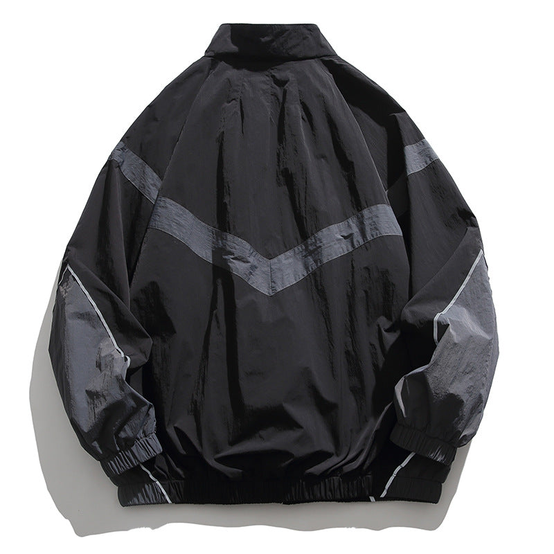 [Unisex] Oversize technical wind and rain jacket with stand-up collar, reflective piping, and elastic hem Shop Velvia