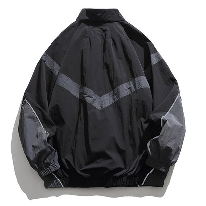 [Unisex] Oversize technical wind and rain jacket with stand-up collar, reflective piping, and elastic hem Shop Velvia