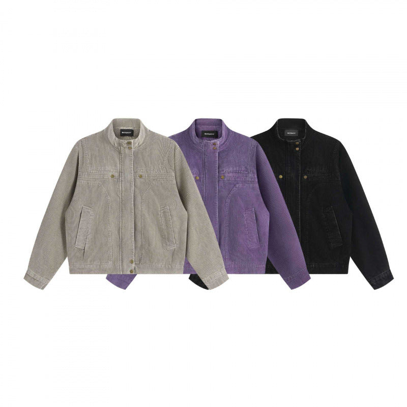 Unisex Cord-Boxy-Jacket with stand-up collar, hidden snap button placket and patch pockets Shop Velvia