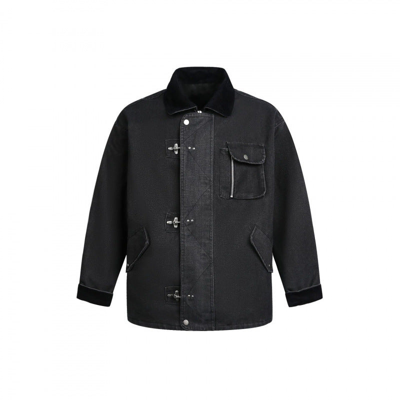 Men's utility jacket with toggle fastenings, cord collar, and multiple pockets Shop Velvia
