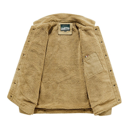 Men's canvas field jacket with teddy lining, chest pockets and robust button placket Shop Velvia