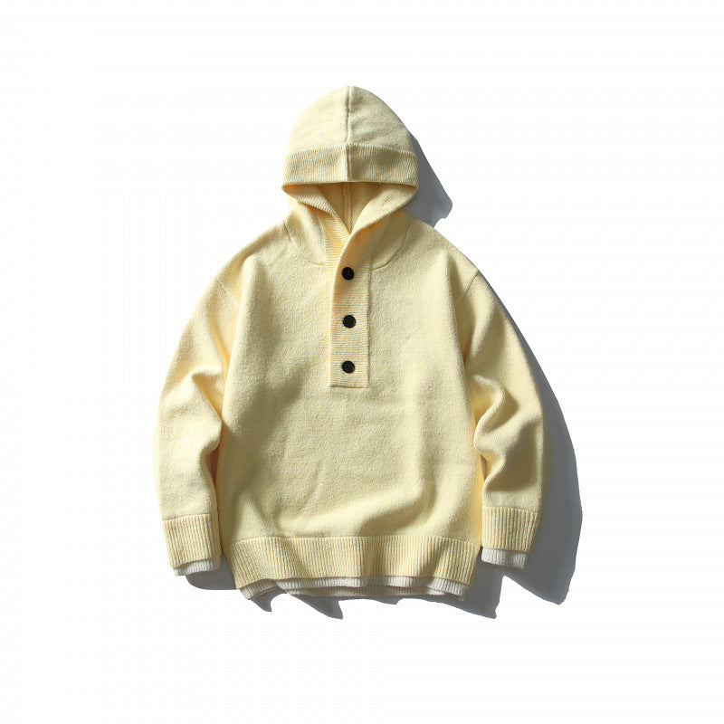 Unisex knitted hoodie with half placket, ribbed hem and double-layer finish Shop Velvia