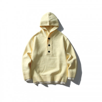 Unisex knitted hoodie with half placket, ribbed hem and double-layer finish Shop Velvia