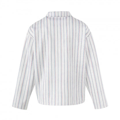 Unisex Striped Overshirt with Henley Button Placket and Decorative Pin Details Shop Velvia