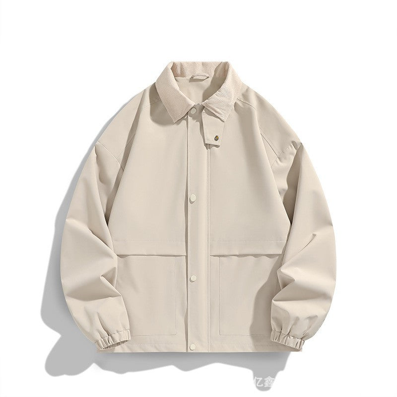 Men's Oversized Utility Jacket with Cord Collar and Snap Front Shop Velvia