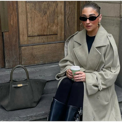 Women's Oversize Maxi Cocoon Coat made of Wool Blend with Extra Long Cuffs and Wide Shawl Collar Shop Velvia