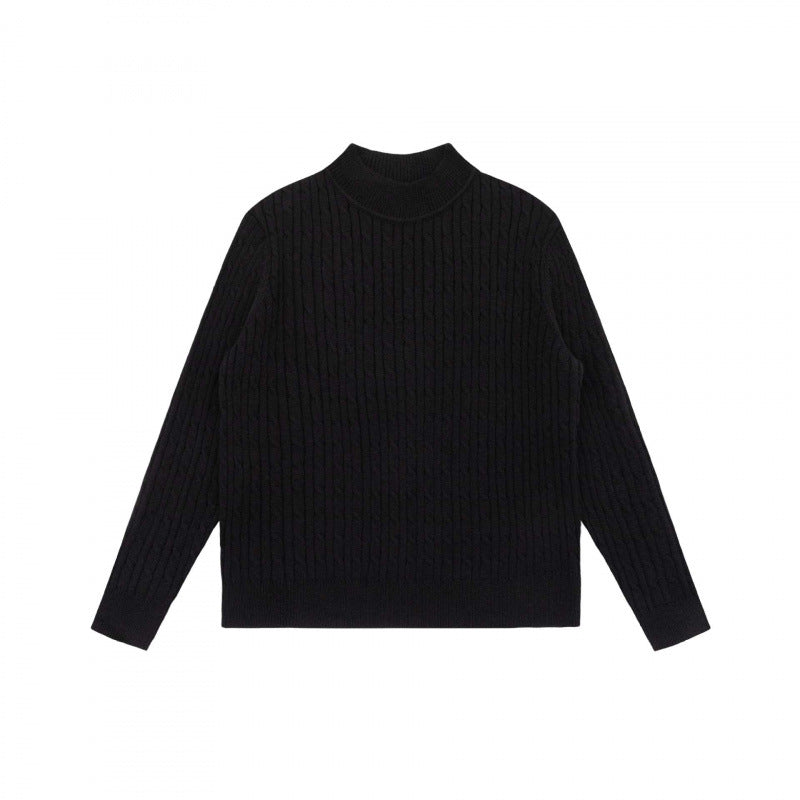 Unisex Oversize Cable Knit Sweater with Short Stand-Up Collar and Ribbed Hem Shop Velvia