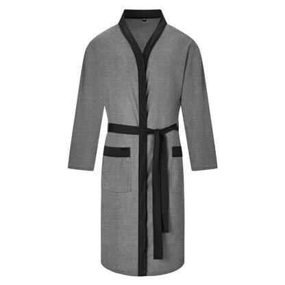 Men's lightweight cotton kimono bathrobe with waffle texture and patch pockets Shop Velvia