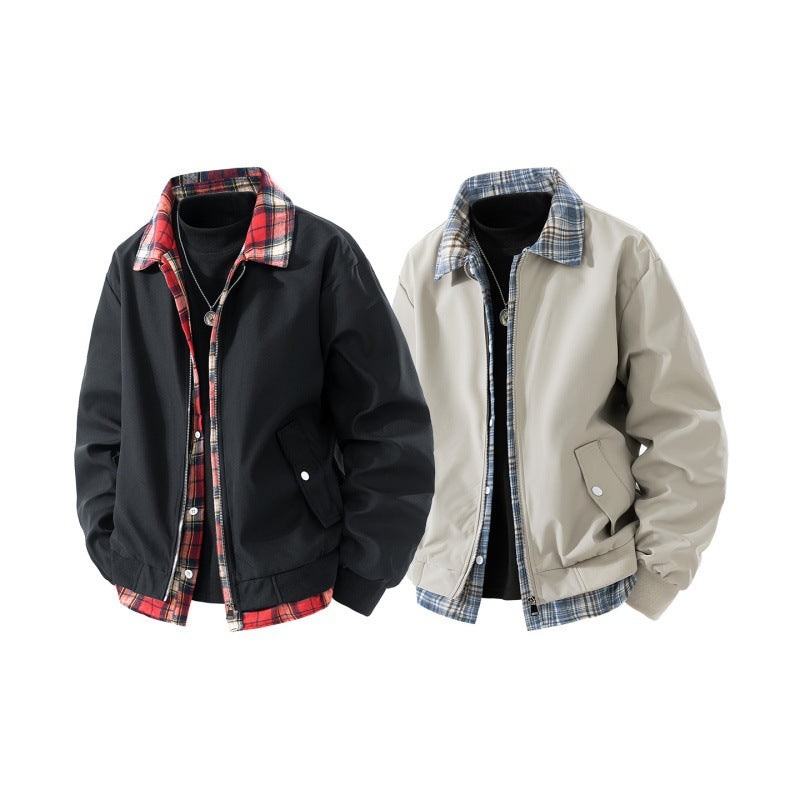 Men's casual two-layer short jacket in a layered look with plaid lining Shop Velvia