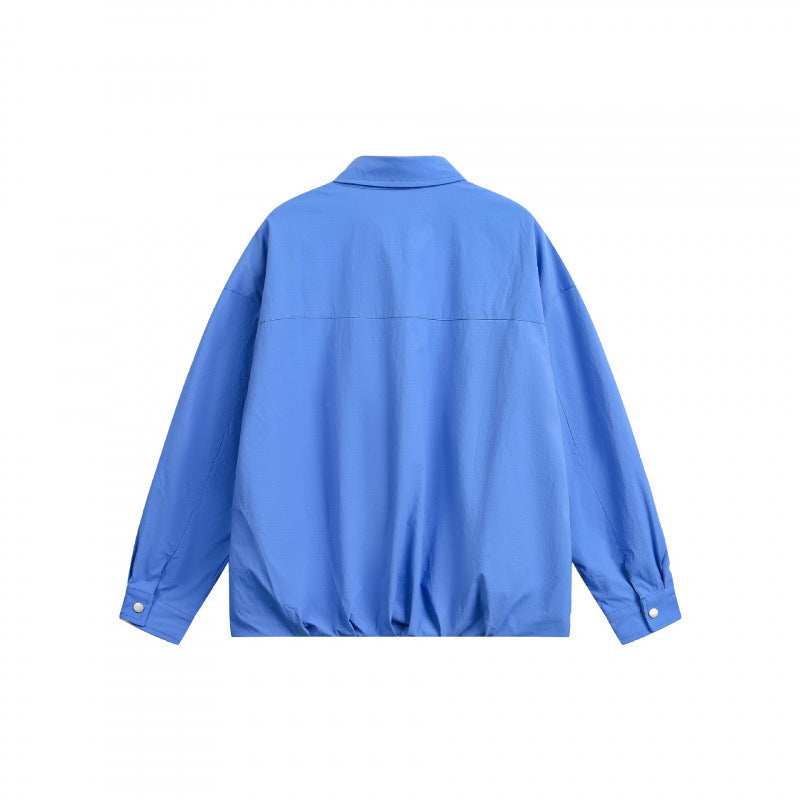 Unisex Boxy Shirt Jacket with Snap Button Placket, Shirt Collar and Elastic Hem Shop Velvia